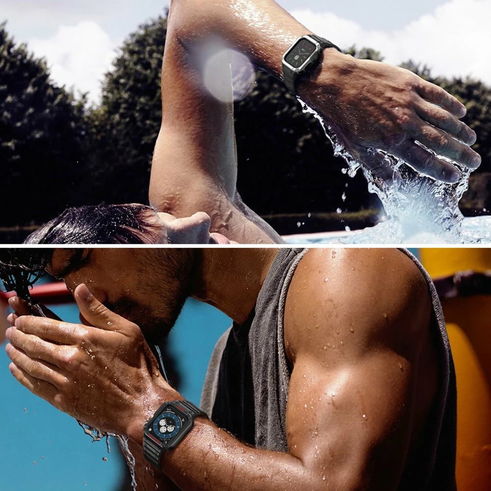 Rrip me kasë për Apple Watch Hurtel Protect Strap Band, 45/44/42mm, Zi/Ar