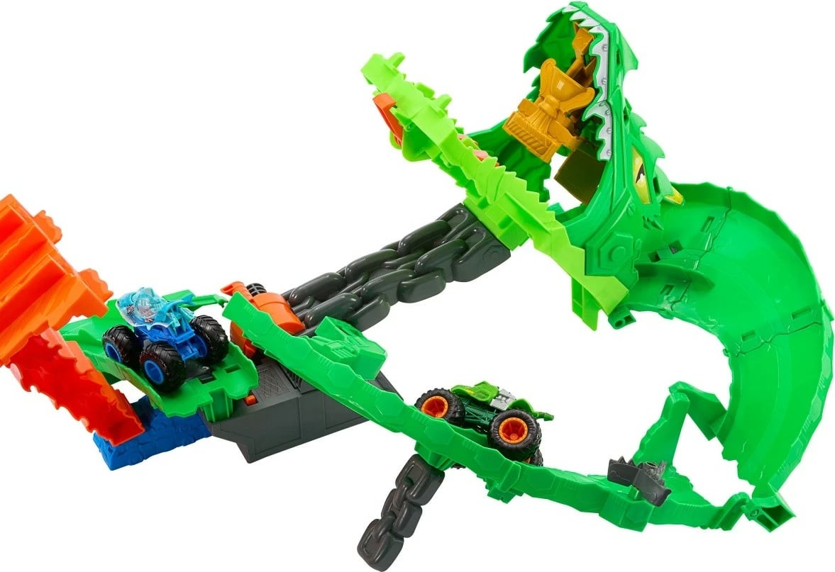 Set lodrash Monster Trucks Hot Wheels JFR06, Great Bite + Rageasaur, shumëngjyrësh