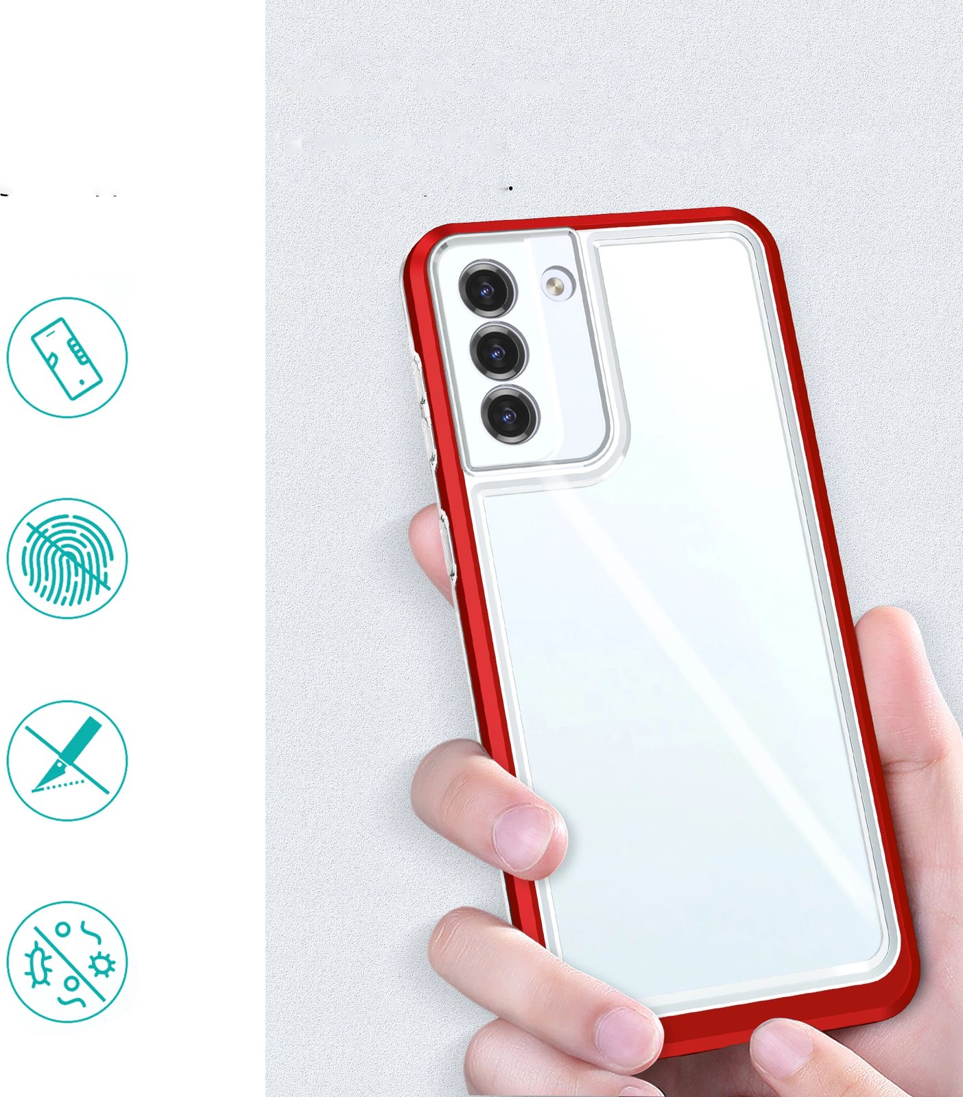 Mbështjellës Hurtel Hybrid Armor Clear 3 in 1 për Samsung Galaxy S22+, Transparent/Kuq
