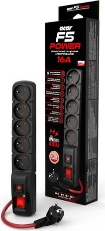 Prizë shumëfishe Acar F5 Power, 5 dalje, 10m, 16A, e zezë