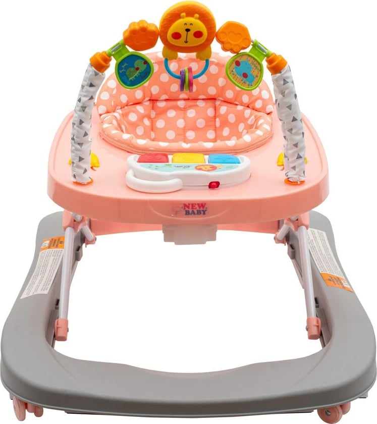 ecëse për bebe, NEW BABY, Forest Kingdom, rrota silikoni, lartësi e rregullueshme, piano dhe hark lodrash, rozë