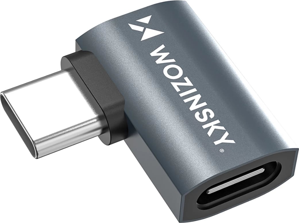 Adapter USB-C mashkull në USB-C femër këndor anësor, Wozinsky WPKB-01, 40Gb/s, 240W PD3.1, 8K 60Hz, OTG, gri