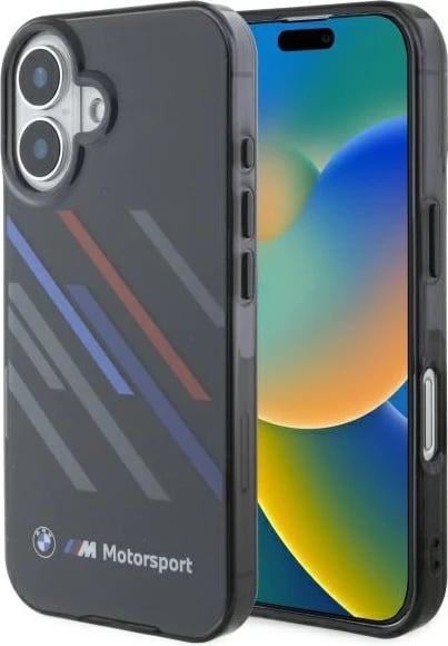 Mbështjellës BMW Motorsport IML Random Stripes për iPhone 16, Zi