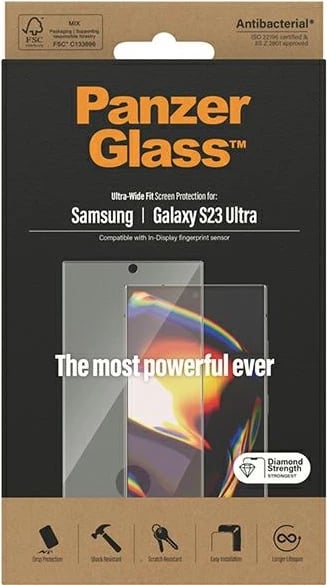 Mbrojtës ekrani PanzerGlass Ultra-Wide Fit për Samsung Galaxy S23 Ultra, xham i temperuar