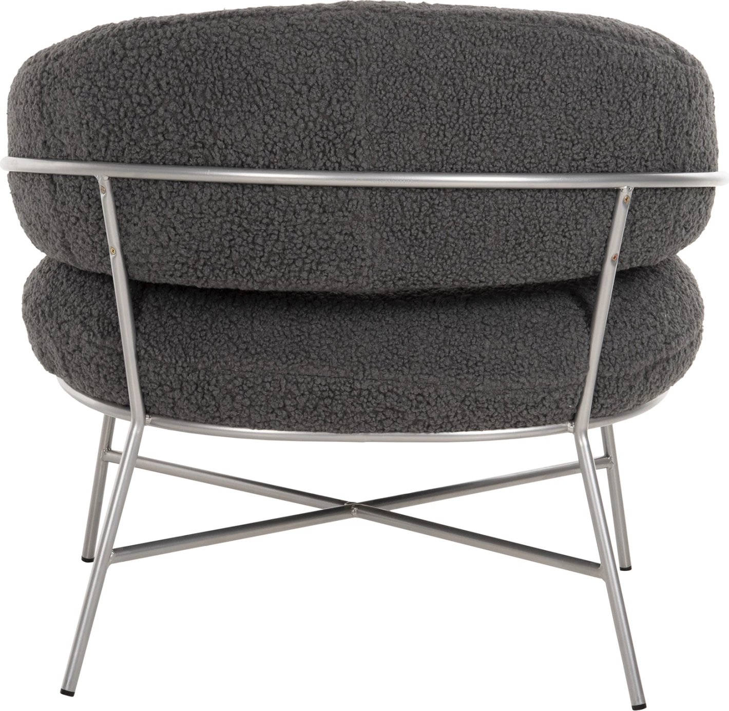Fotelje TRUDI, stof boucle gri, kornizë metalike argjendi, 84x79x76cm