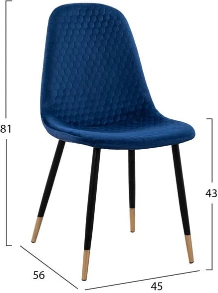 Karrige Lucille FH8552.08 prej kadifeje blu me kornizë metalike 45x56x81cm, set prej 4 copë