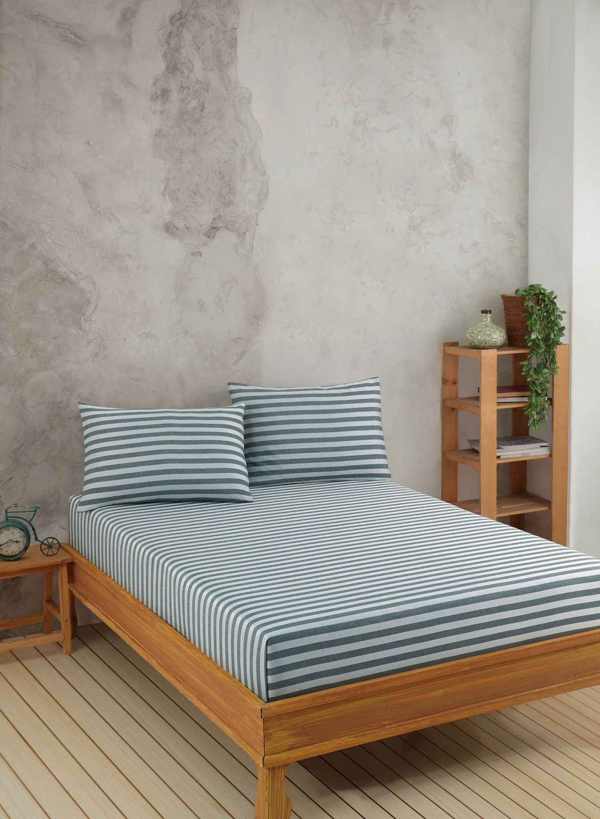 Set çarçafi për një person, saten Water Yollu, ngjyrë e gjelbër