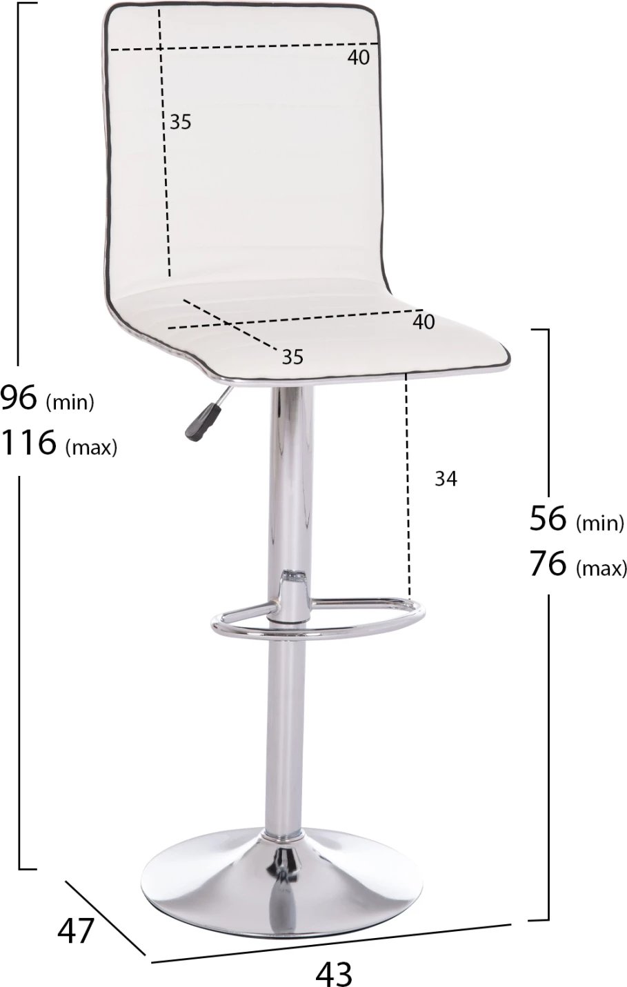 Karrige për bar rrotulluese NEXUS, lëkurë sintetike e bardhë, FH209.22, set 2 copë, 43x47x116cm