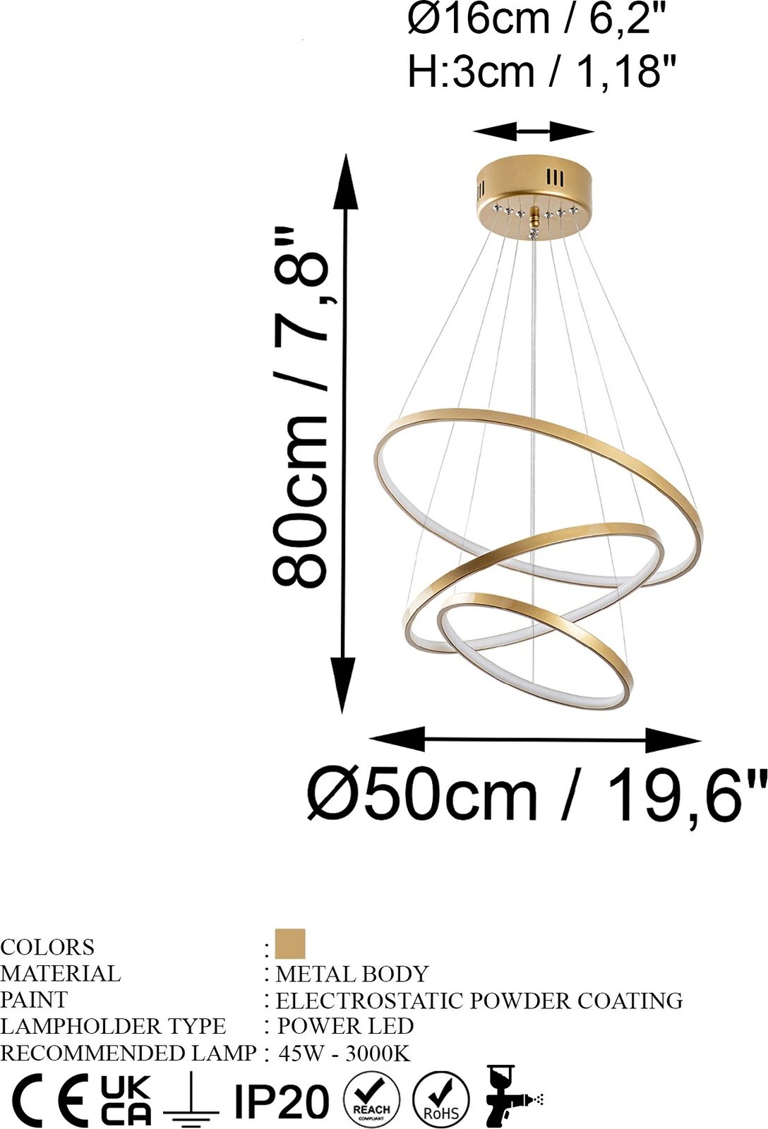Llambë tavani Opviq, Simit, ngjyrë ari, 50x80x50cm