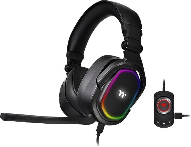 Kufje gaming Thermaltake Argent H5 RGB 7.1, me kabllo, me mikrofon, ndriçim shumëngjyrësh, e zezë