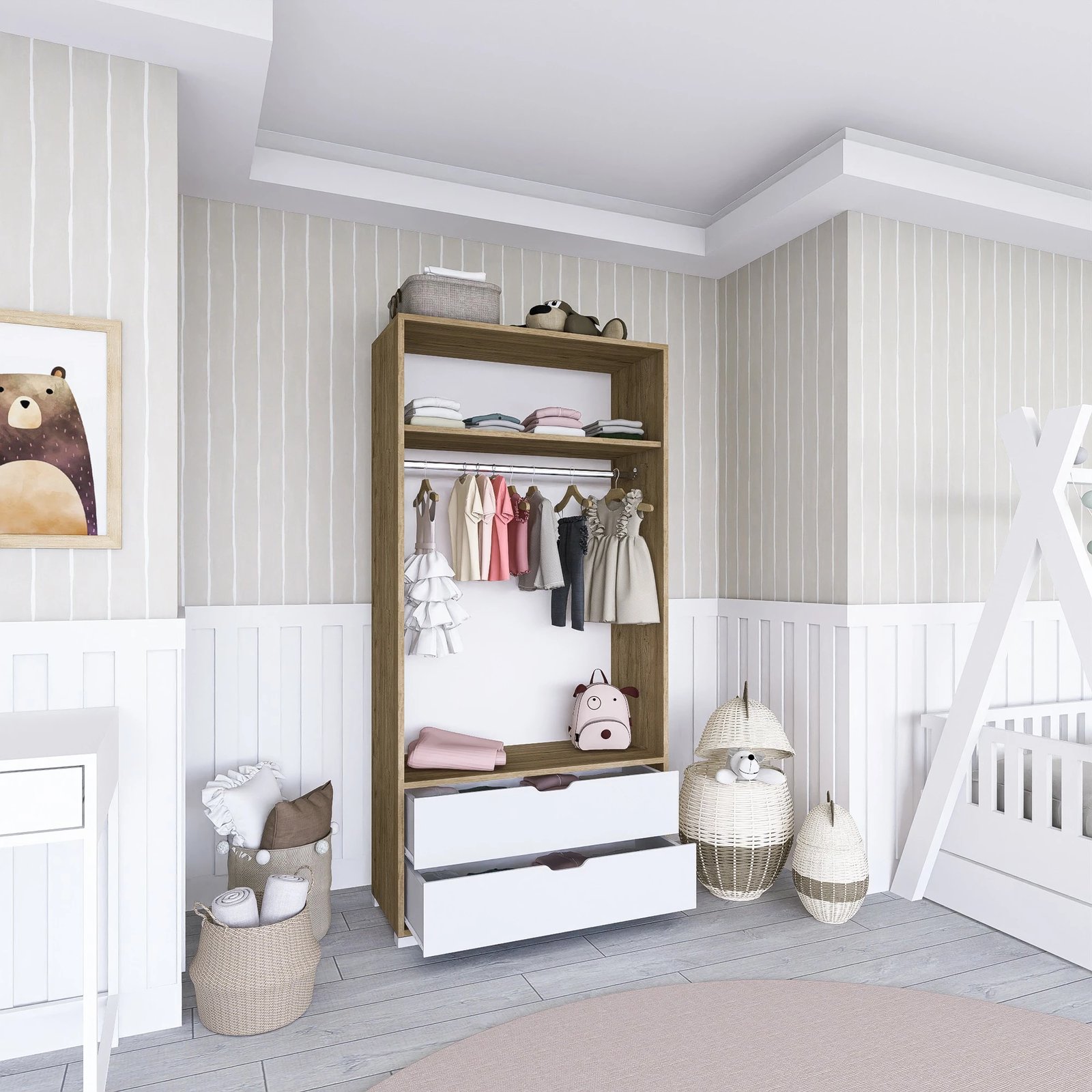 Dollap Hanah Home, 90cm, 1600-015, ngjyrë dru arre e çelët dhe e bardhë