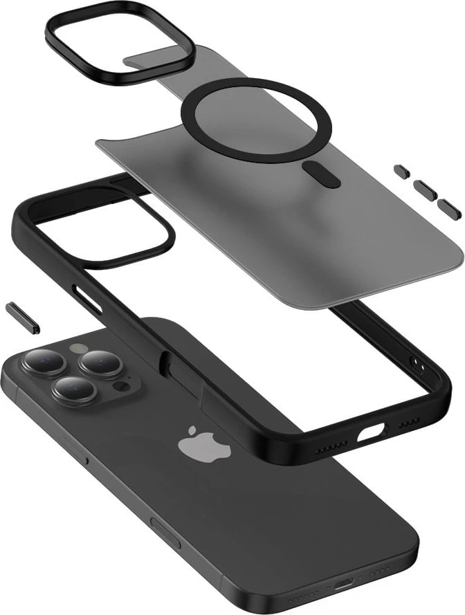 Mbështjellës CRONG Hybrid Frost MAG Cover për iPhone 16 Pro, 6.3", Polikarbon, i zi