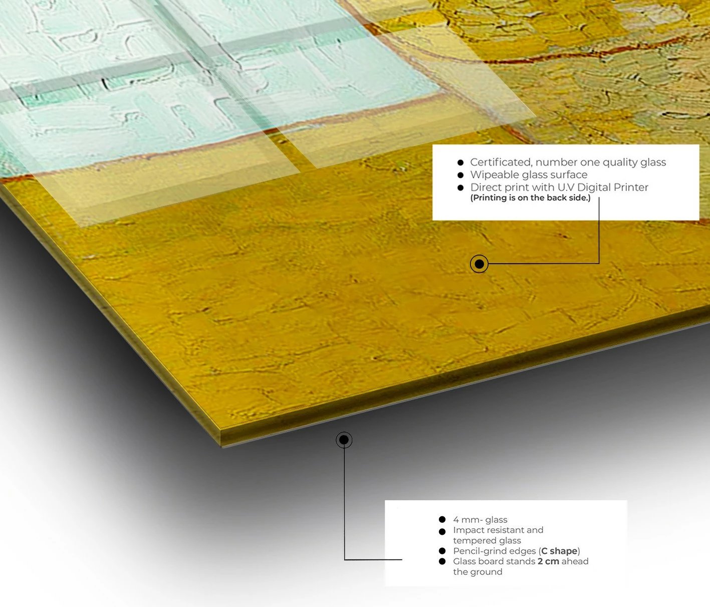 Pikturë dekorative prej xhami të temperuar, shumëngjyrëshe, 30x45cm