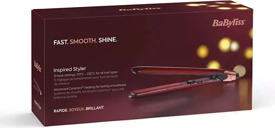 Drejtues flokësh, BaByliss, ST212PE, 24 mm, pllaka qeramike me jonizim, 210°C, e kuqe