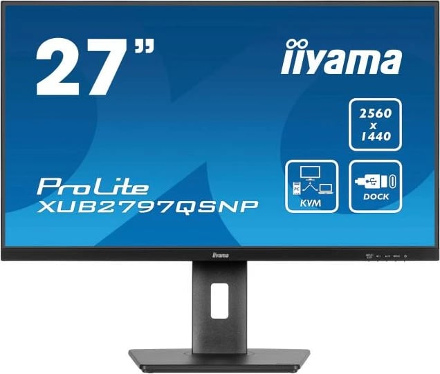 Monitor iiyama ProLite XUB2797QSNP-B1 27" QHD IPS USB-C dock KVM RJ45 DP-out, e zezë