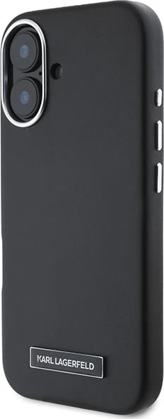 Mbështjellës Karl Lagerfeld FW Metal Plate MagSafe për iPhone 16 Plus, i zi