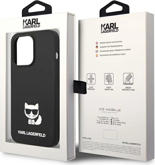 Mbështjellës Karl Lagerfeld KLHCP14LSLCTBK për iPhone 14 Pro 6.1", silikon, Choupette, zi