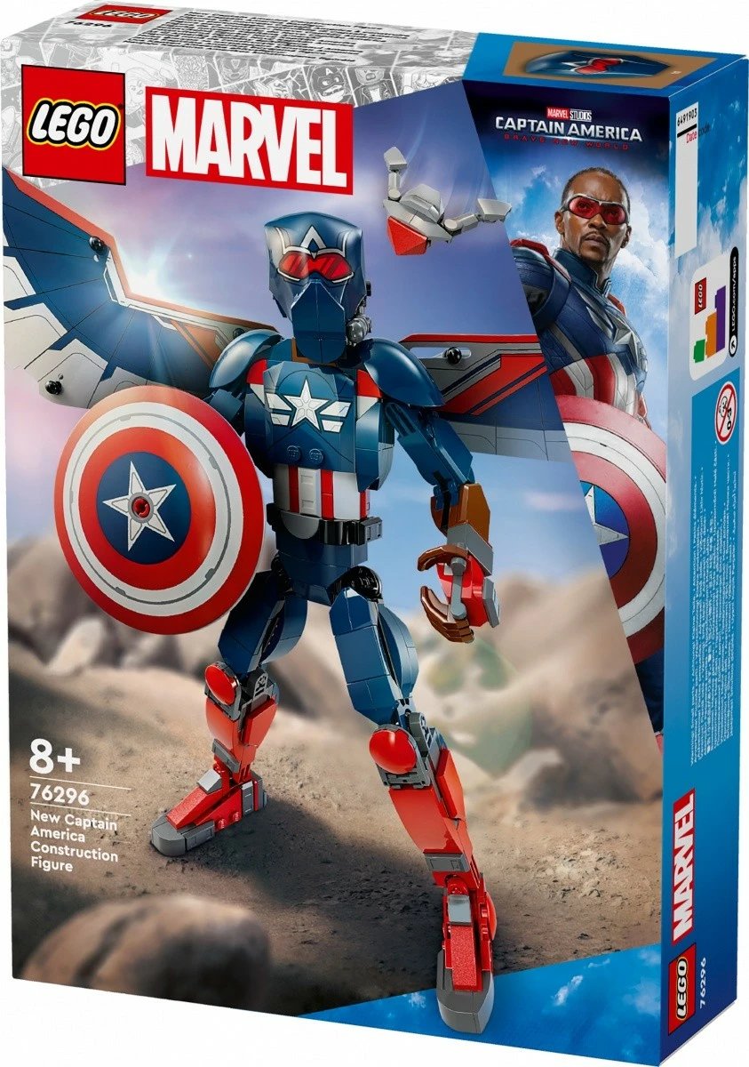 Set LEGO Marvel Super Heroes Captain America 76296, 359 pjesë, për fëmijë 8+, me krahë dhe mburojë, shumëngjyrësh