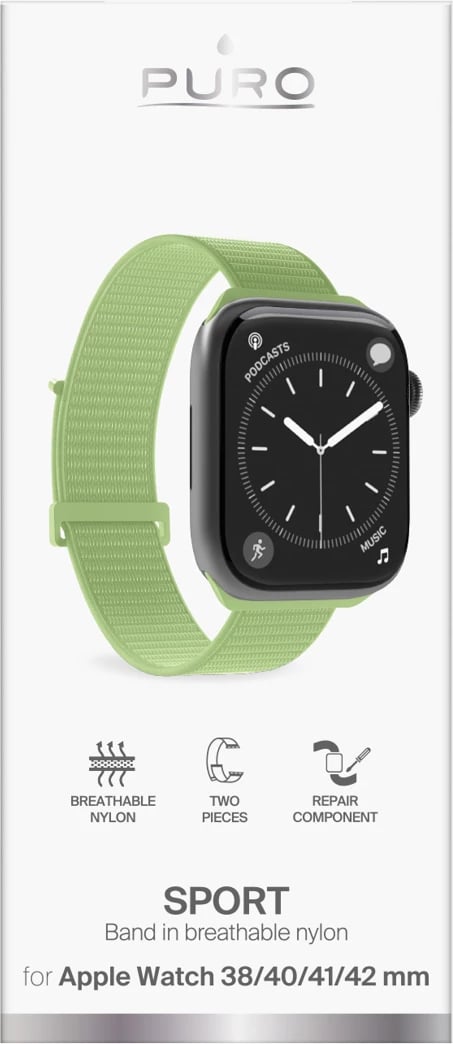 Rrip sportiv Puro Sport për Apple Watch 38/40/41/42 mm, najlon, kapëse pëlhure e rregullueshme, jeshil