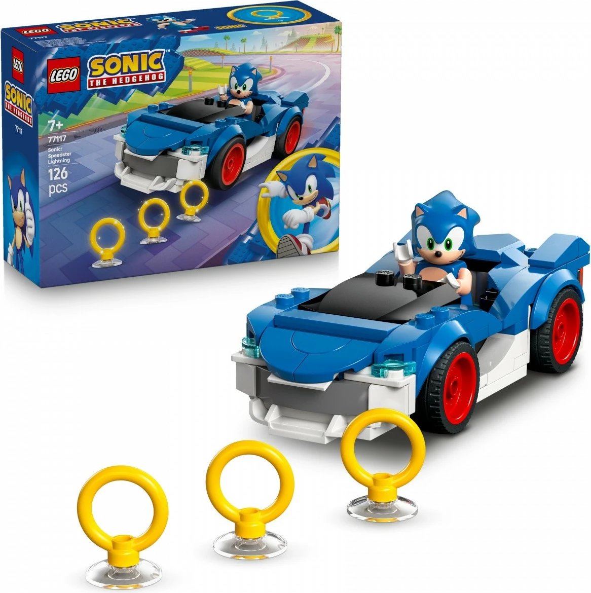 Set ndërtimi LEGO Sonic the Hedgehog 77117 Speedster Lightning 126 pjesë, 7+, blu e bardhë
