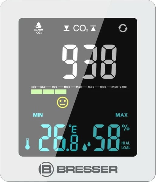 Monitor ajri Bresser CO2, ekran dixhital, bardhë Monitor ajri Bresser CO2, ekran dixhital, bardhë