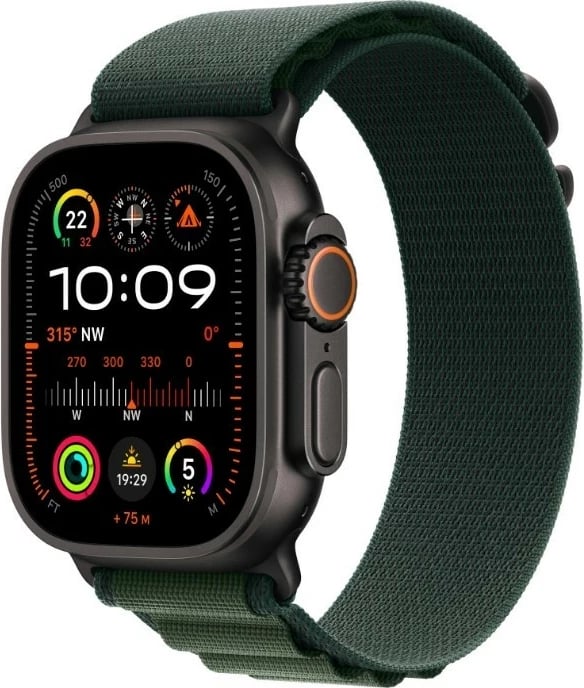 Smartwatch Apple Watch Ultra 2, GPS + Cellular, 49mm, Kasë Titanium e Zezë, Alpine Loop Jeshile e Errët - Medium