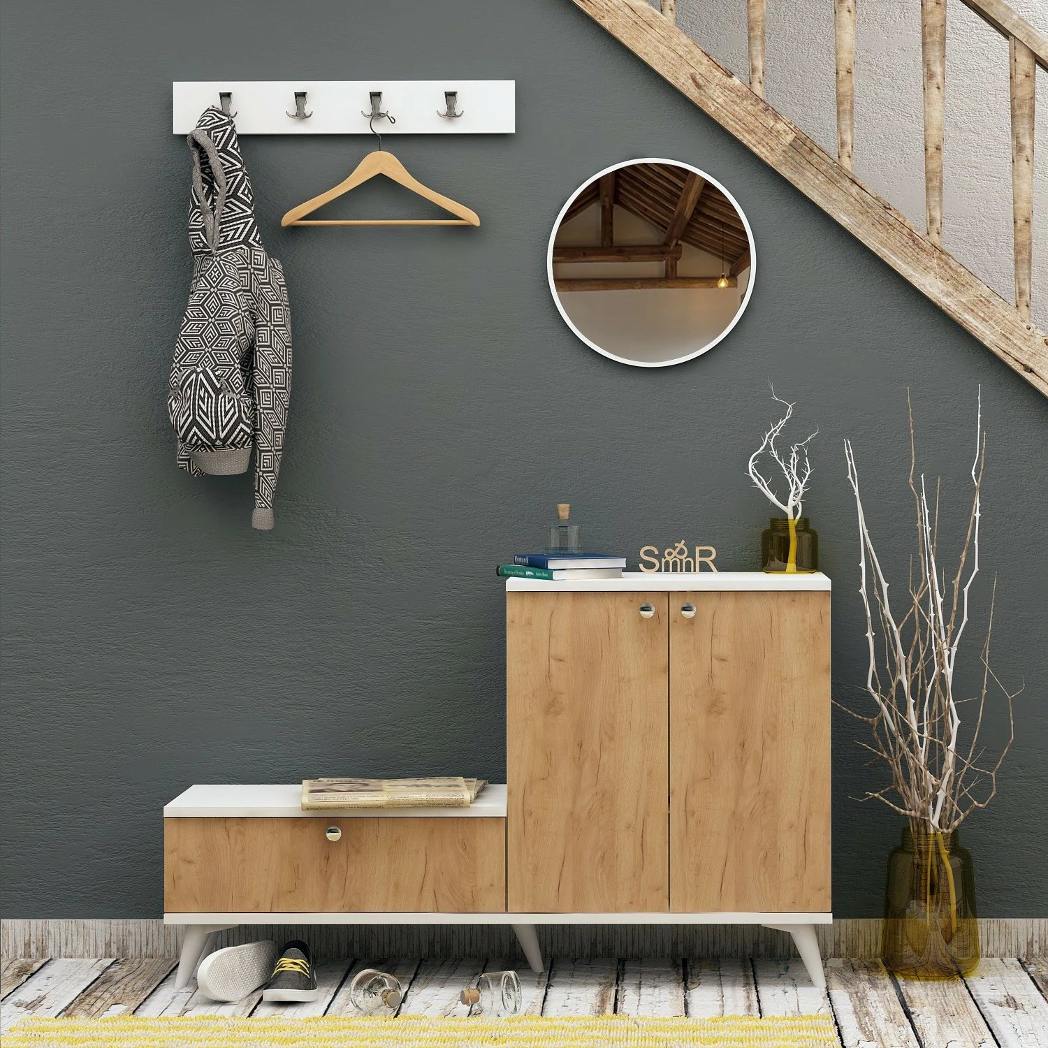 Dollap këpucësh Hanah Home, FİJEL, ngjyrë lis dhe e bardhë