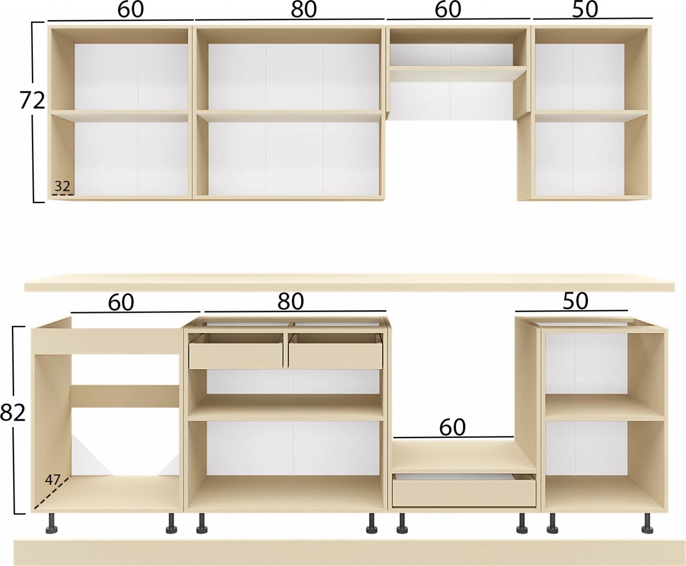 Kombo kuzhine MDF, gri e errët, sipërfaqe HPL e bardhë, 250x47x84,8H cm, FH2471.01
