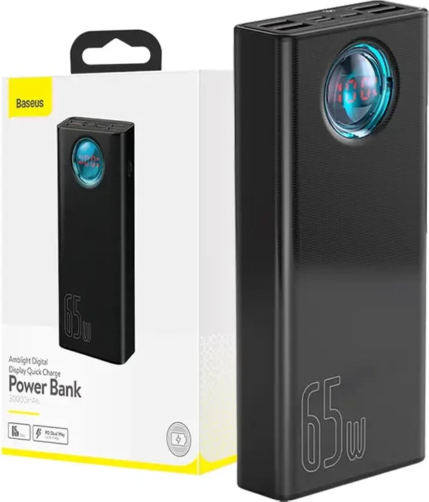 Powerbank Baseus Amblight 30000mAh, 65W, 4xUSB, USB-C, e zezë