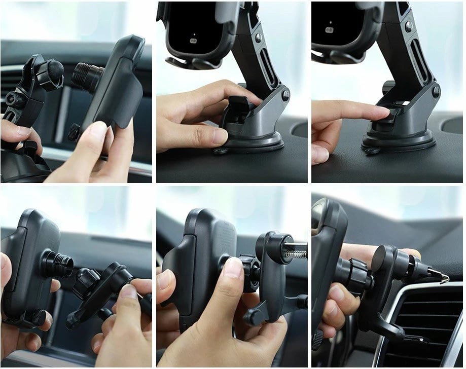 Mbajtës elektrik Baseus WXHW03-01 me karikim wireless Qi 15W, i zi