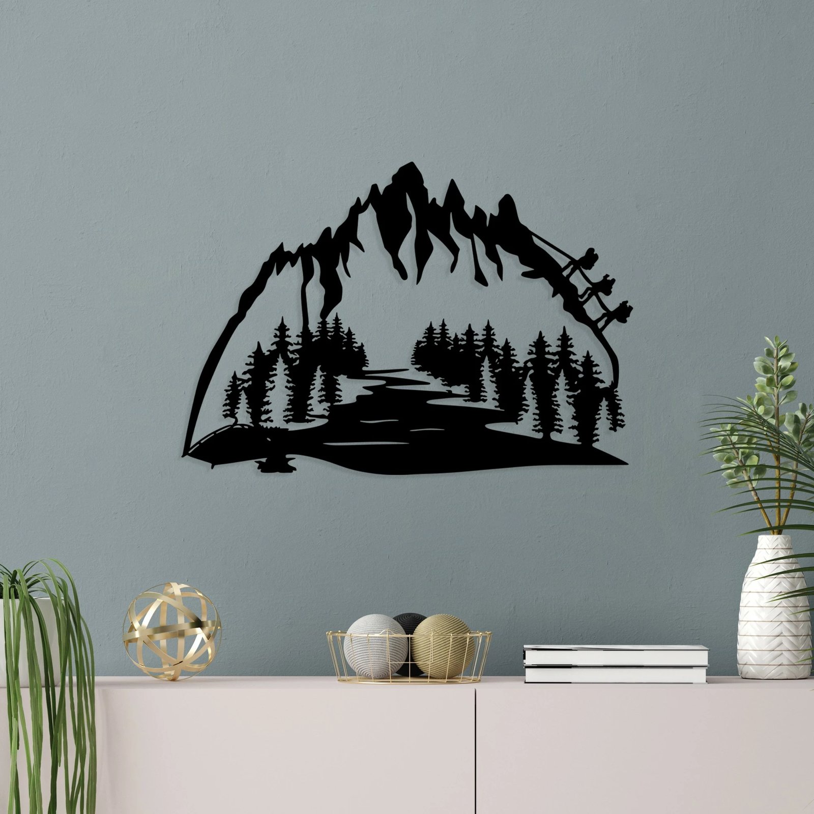 Aksesor dekorativ metalik për mur, Wallity Parkway, ngjyrë e zezë, 48x70cm