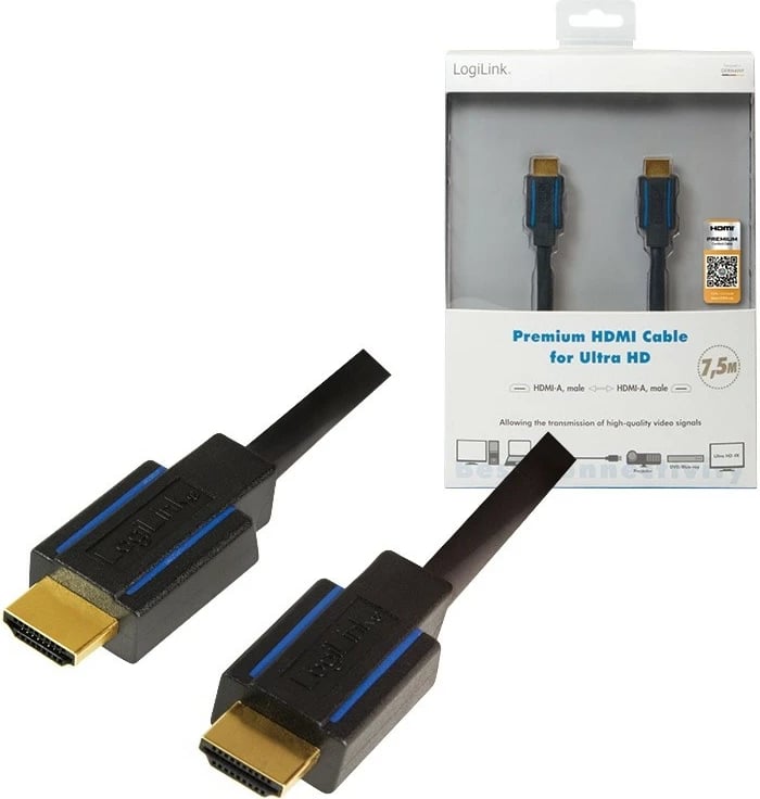 Kabllo HDMI Ultra HD LogiLink CHB007, 7.5m, e zezë