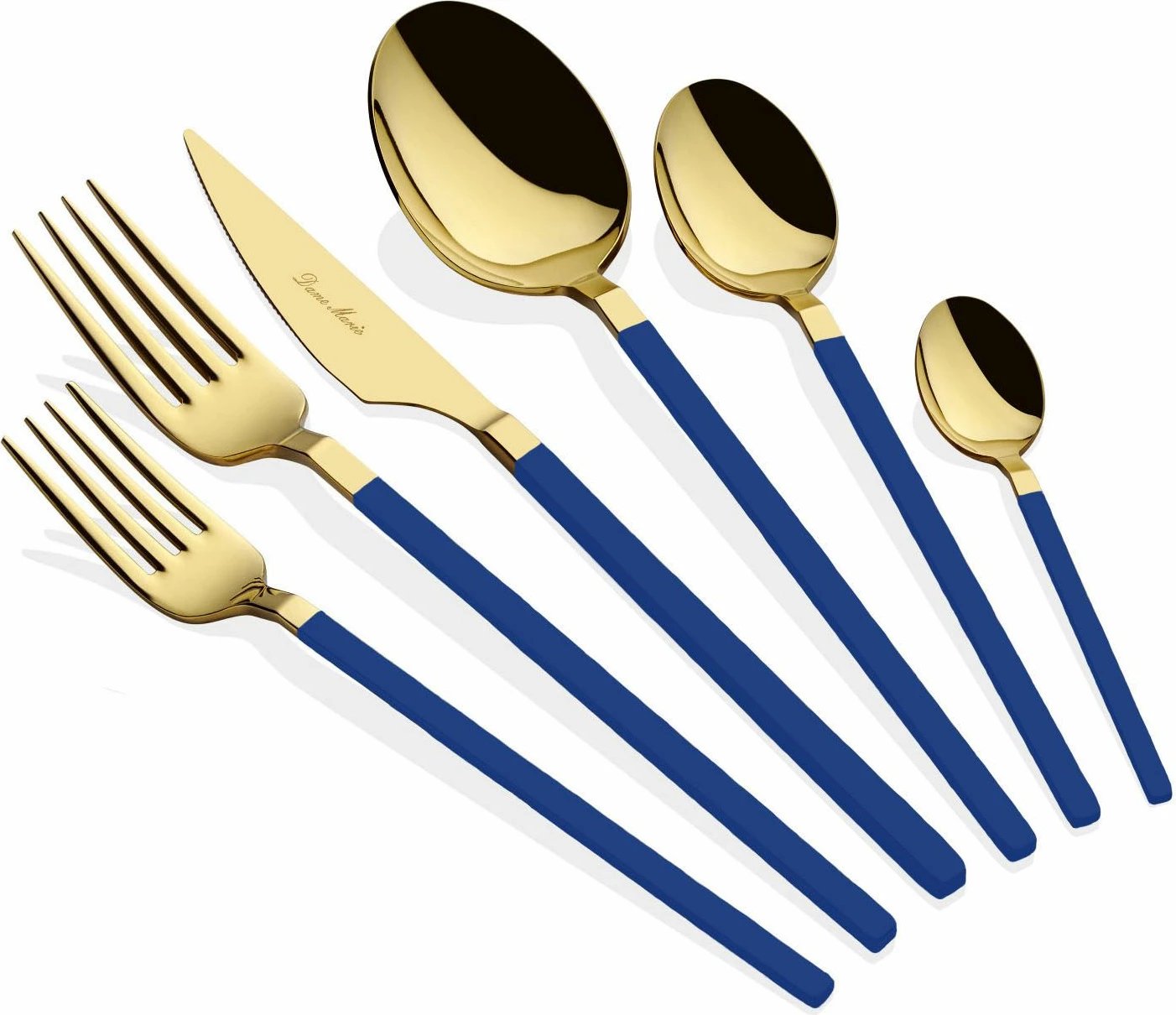 Set lugësh, pirunësh e thikash (36 copë), ngjyrë ari e kaltër, Hermia Concept Carre Titanium