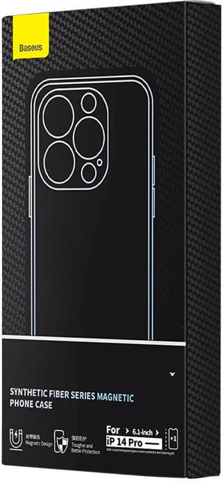 Mbështjellës magnetik Baseus Synthetic Fiber Series për iPhone 14 Pro, i zi, set me xham të temperuar dhe set pastrimi