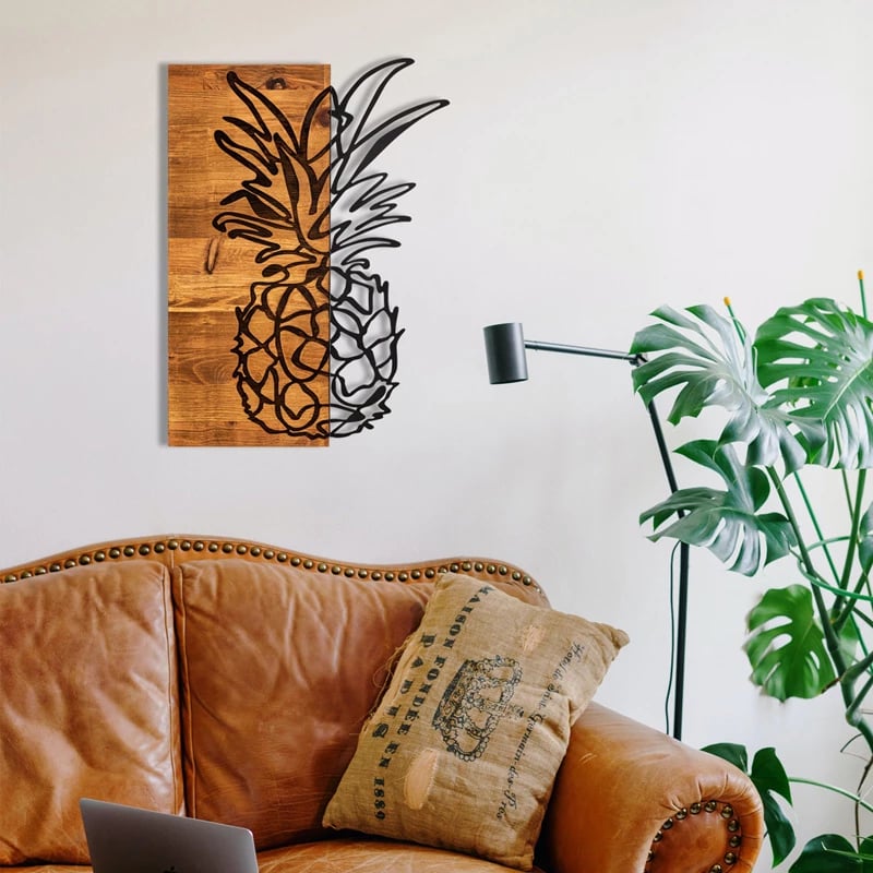 Dekor muri pinable, dru pishe natyral, metal i zi, 42x3x58cm