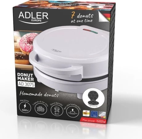 Aparat donutash Adler AD 3075, 7 donutë, diametër 5 cm, 1000W, e bardhë