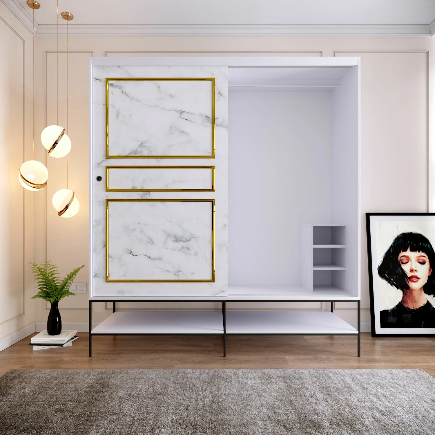 Dollap Skye Decor, Martin 190, bardhë, zi, ar