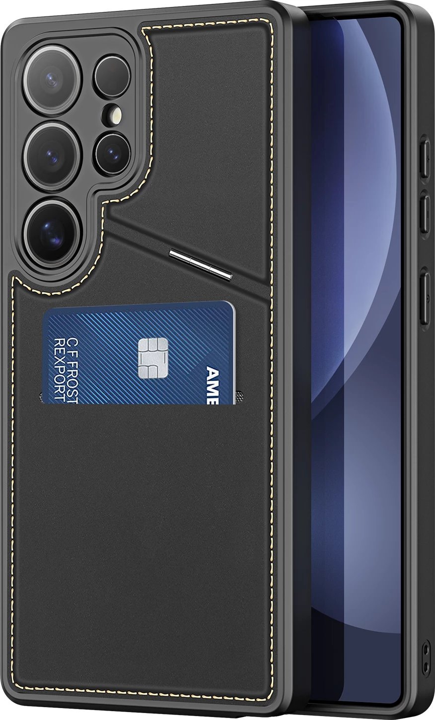 Mbështjellës Dux Ducis Rafi II për Samsung Galaxy S25 Ultra, me stand dhe xhepa për kartela, i zi Mbështjellës Dux Ducis Rafi II për Samsung Galaxy S25 Ultra, me stand dhe xhepa për kartela, i zi