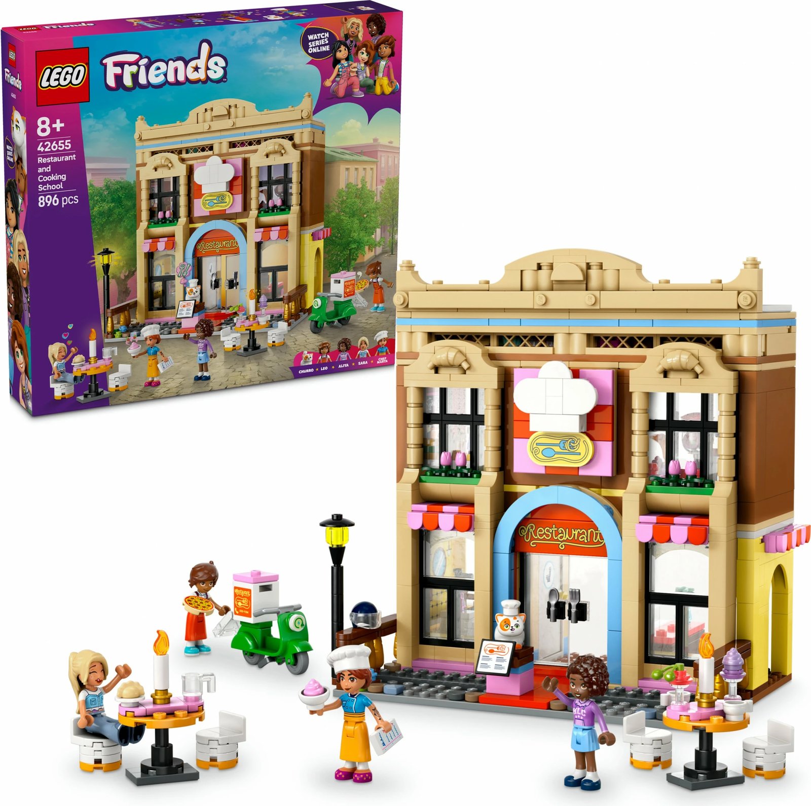 Set ndërtimi LEGO Friends 42655, restorant dhe shkollë gatimi, 896 pjesë, shumëngjyrësh