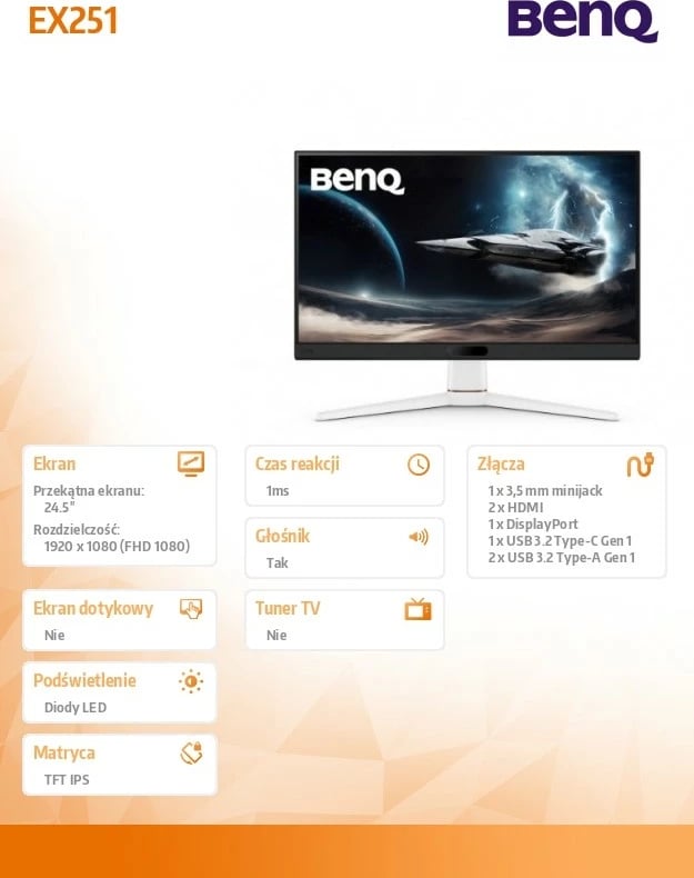 Monitor gaming BenQ EX251, 24.5", IPS, 220Hz, 1ms, FullHD, E zezë/E bardhë