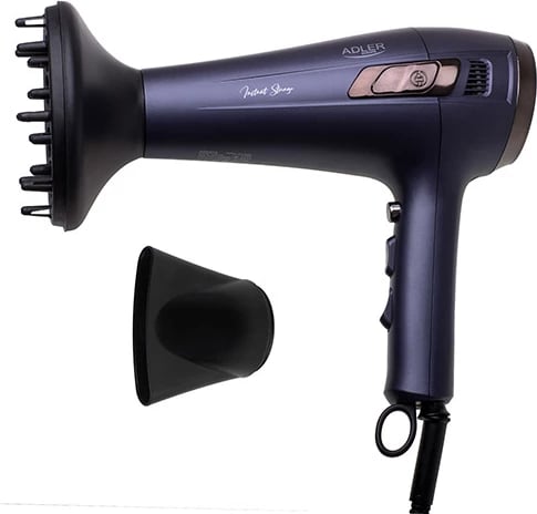 Tharëse flokësh, Adler AD 2273, 2400W, kordoni i tërheqshëm, 2 shpejtësi 3 temperatura, me difuzer dhe koncentrator, vjollcë e errët