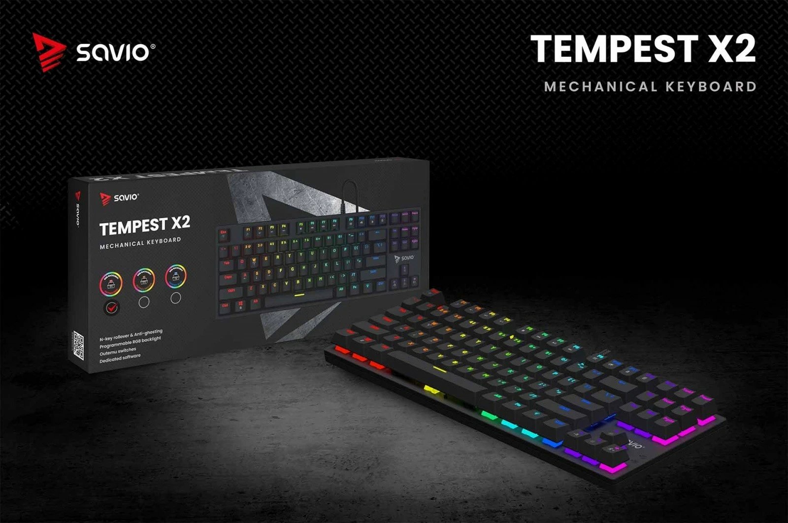 Tastierë mekanike Savio Tempest X2, Outemu Red, RGB, me kabllo, e zezë Tastierë mekanike Savio Tempest X2, Outemu Red, RGB, me kabllo, e zezë