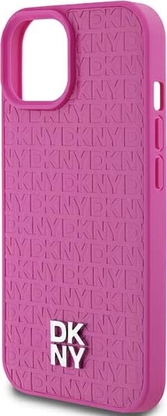 Mbështjellës DKNY Leather Pattern Metal Logo MagSafe për iPhone 15/14/13, rozë