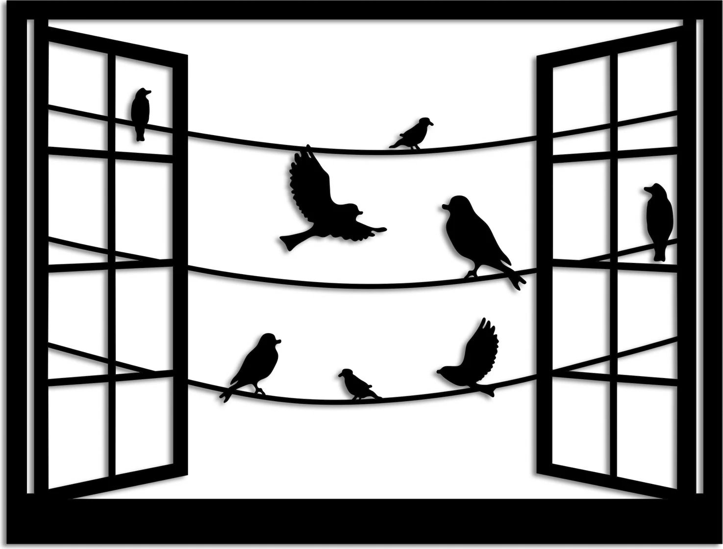 Aksesor dekorativ metalik për mur, zogj para dritares, Wallity - 3