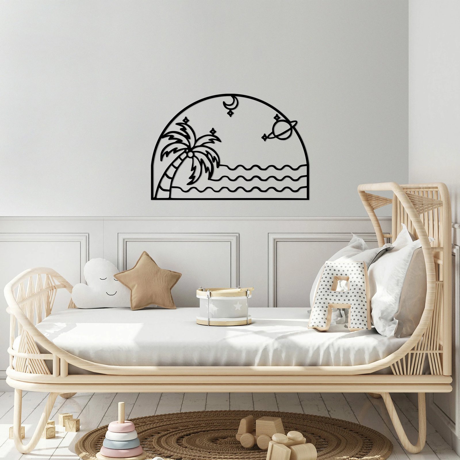 Aksesor dekorativ metalik për mur, Palm Sea Moon, 70x47cm