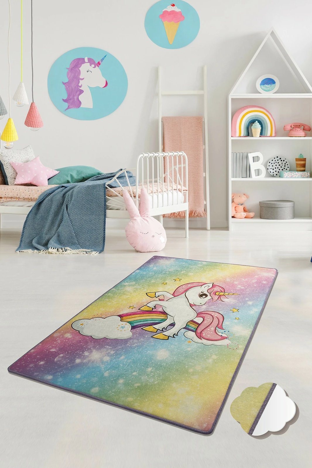 Qilim për fëmijë, shumëngjyrësh, model Unicorn, 100x160cm