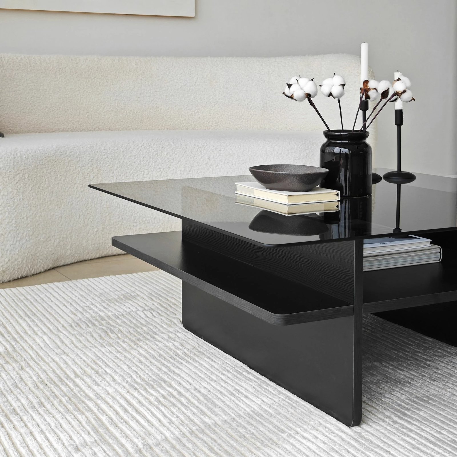 Tavolinë kafeje Skye Decor, katrore, ngjyrë e zezë dhe fume