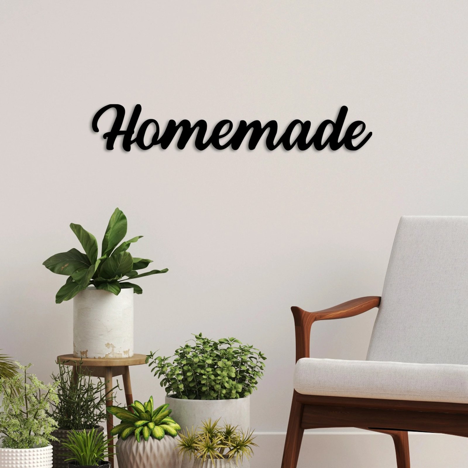 Aksesor dekorativ metalik për mur, 'Homemade', ngjyrë e zezë, 60x10cm