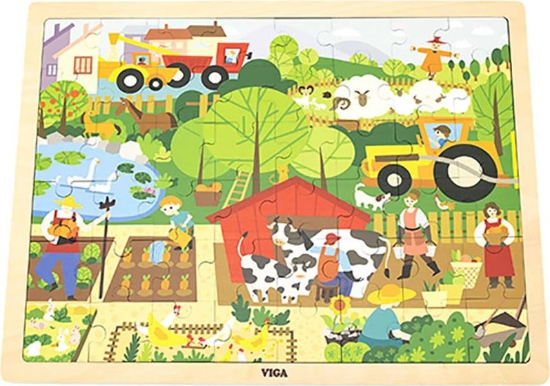 Puzzle druri fëmijësh, Viga Farm, 48 copa, me tapet udhëzues, multicolor