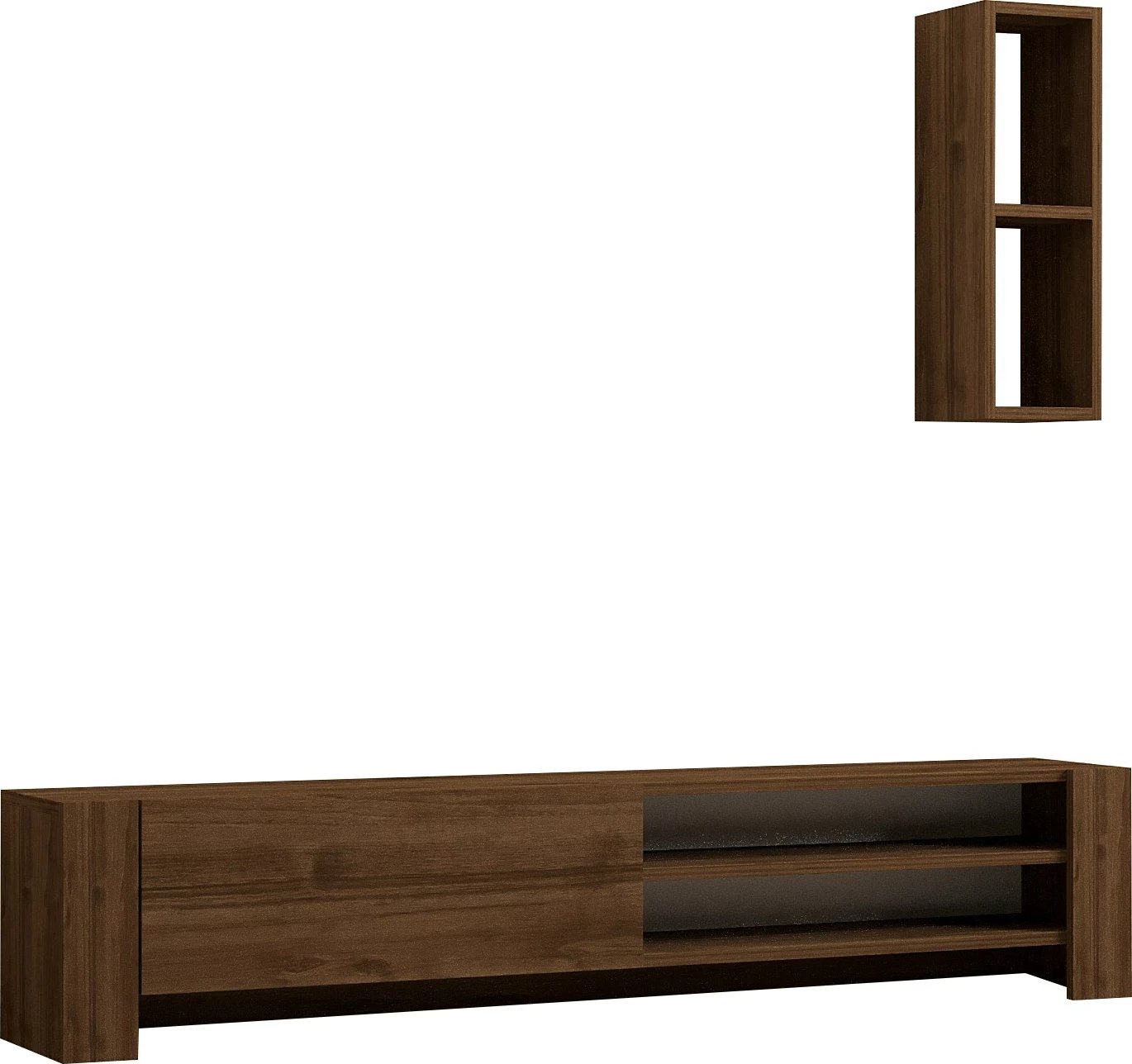 Komodë TV Skye Decor, ngjyrë arre, me rafte dhe raft muri, Naz